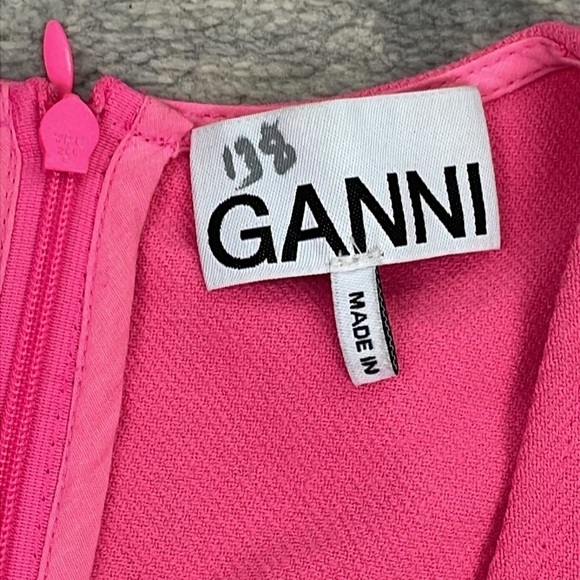 New Ganni Stretch Suiting V Neck Mini Dress Bright Bubblegum Pink Barbie Sz 36 - Picture 9 of 16